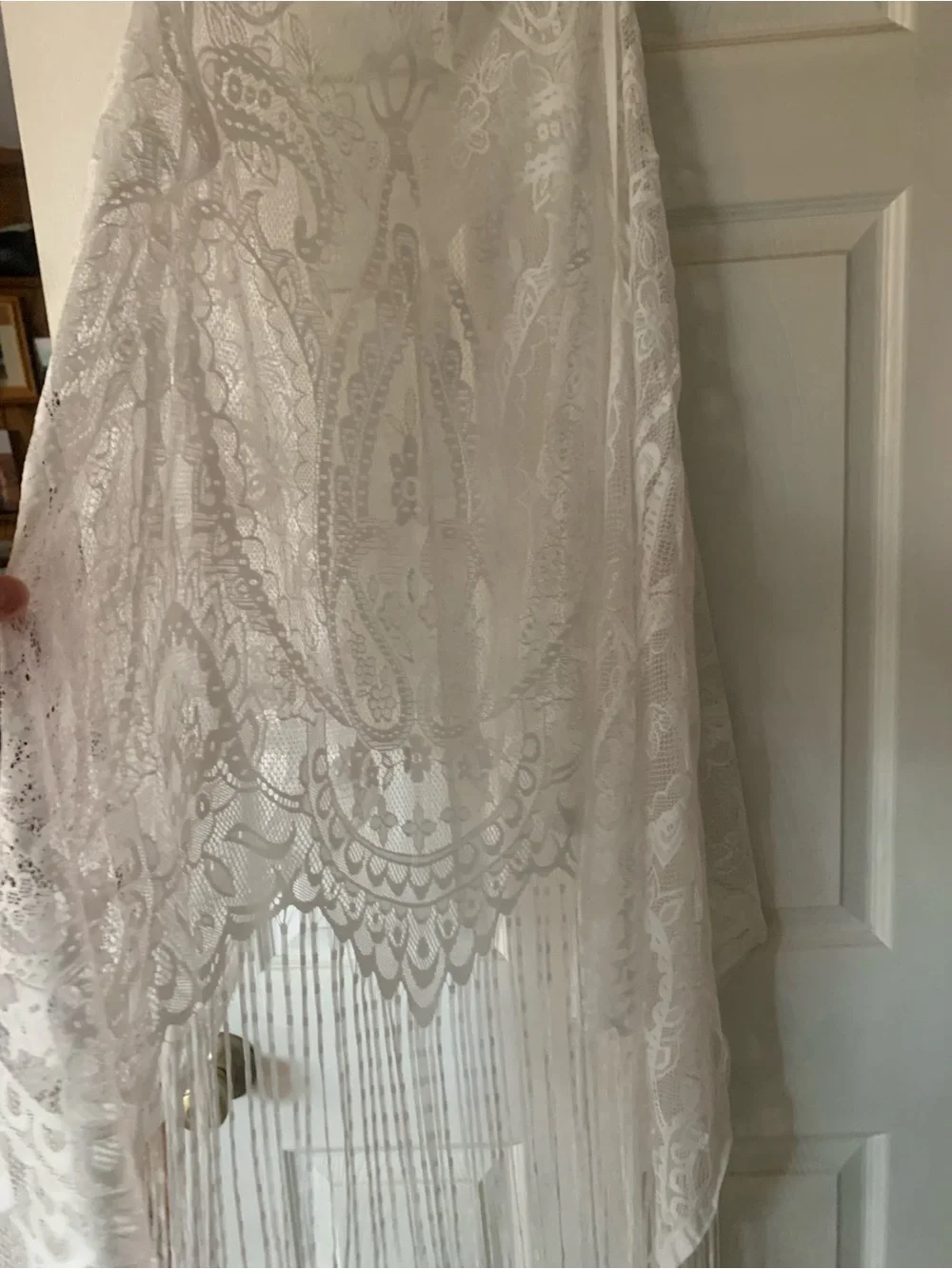 Boho White Lace High-Low Fringe Wrap